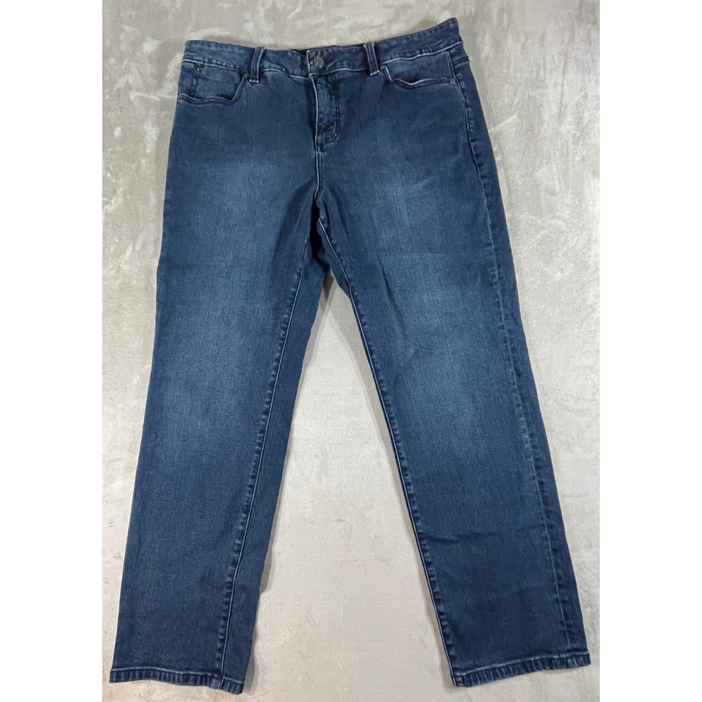 Talbots Straight Leg Jeans Women 14P Blue Simply Flattering Pocket Stretch Denim